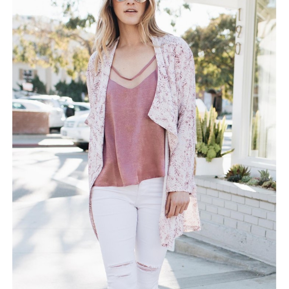 Light Pink Snakeskin Open Cardigan with Pockets